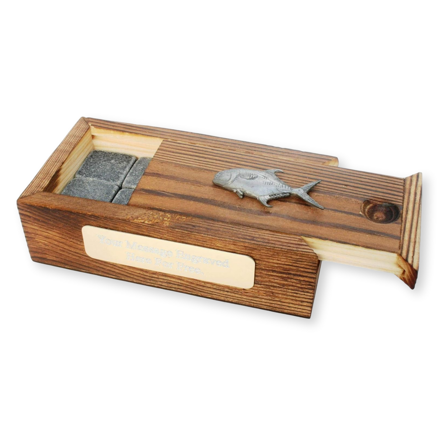 Sea Fishing Whiskey Ice Cubes In Wooden Box Personalised