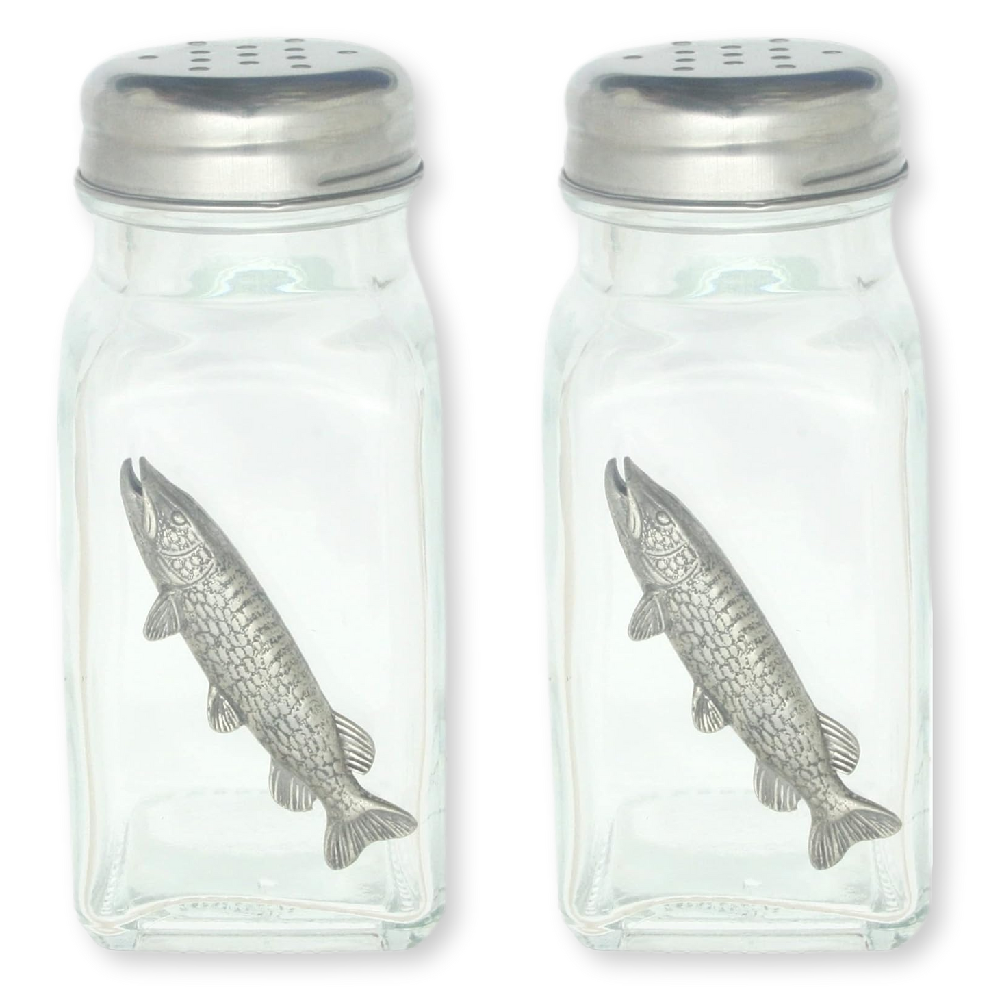 Coarse Fishing Pair Glass Salt & Pepper Shakers