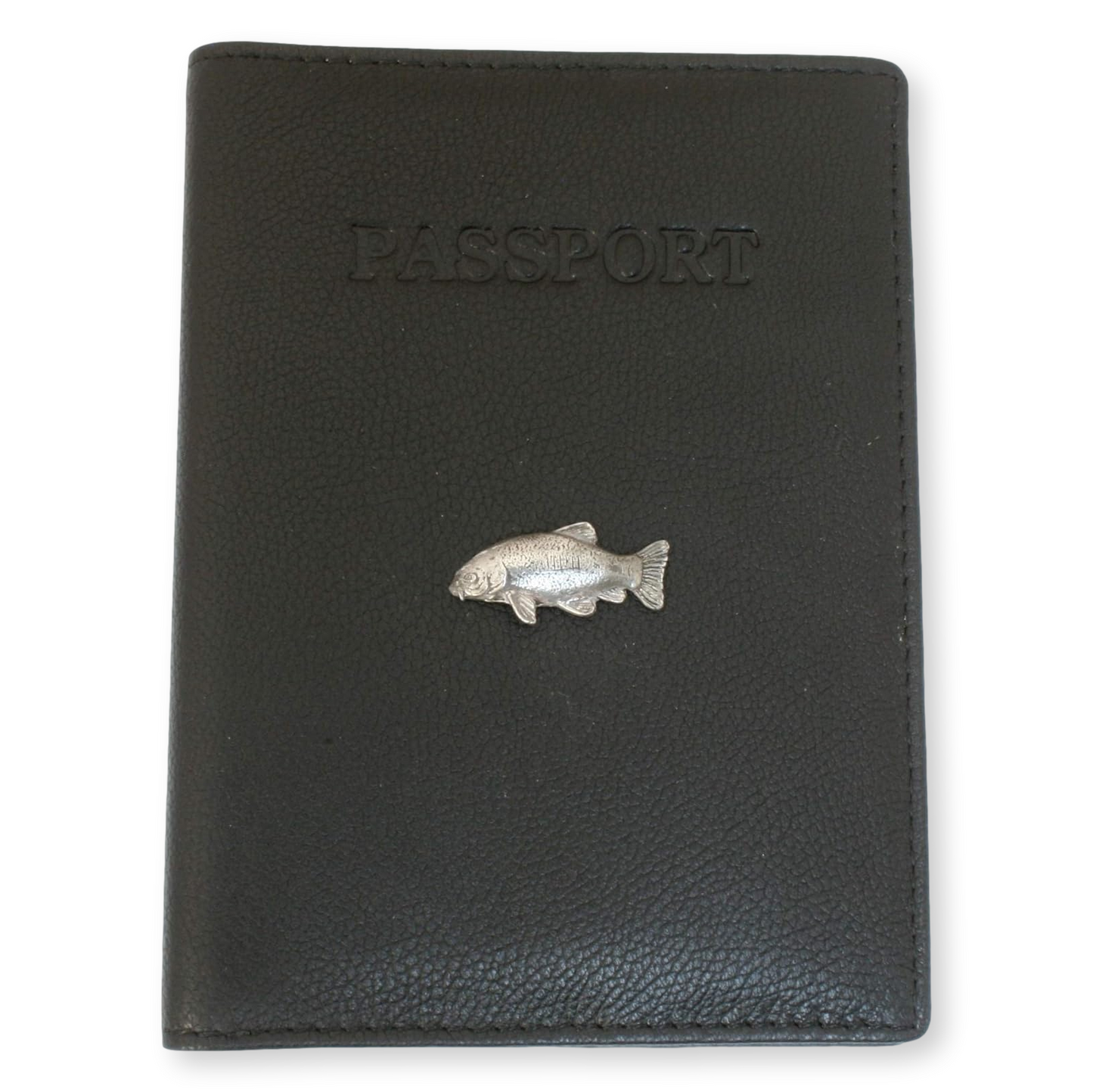 Barbel, Carp, Pike & More Black Leather Passport Holder | Coarse Fishing