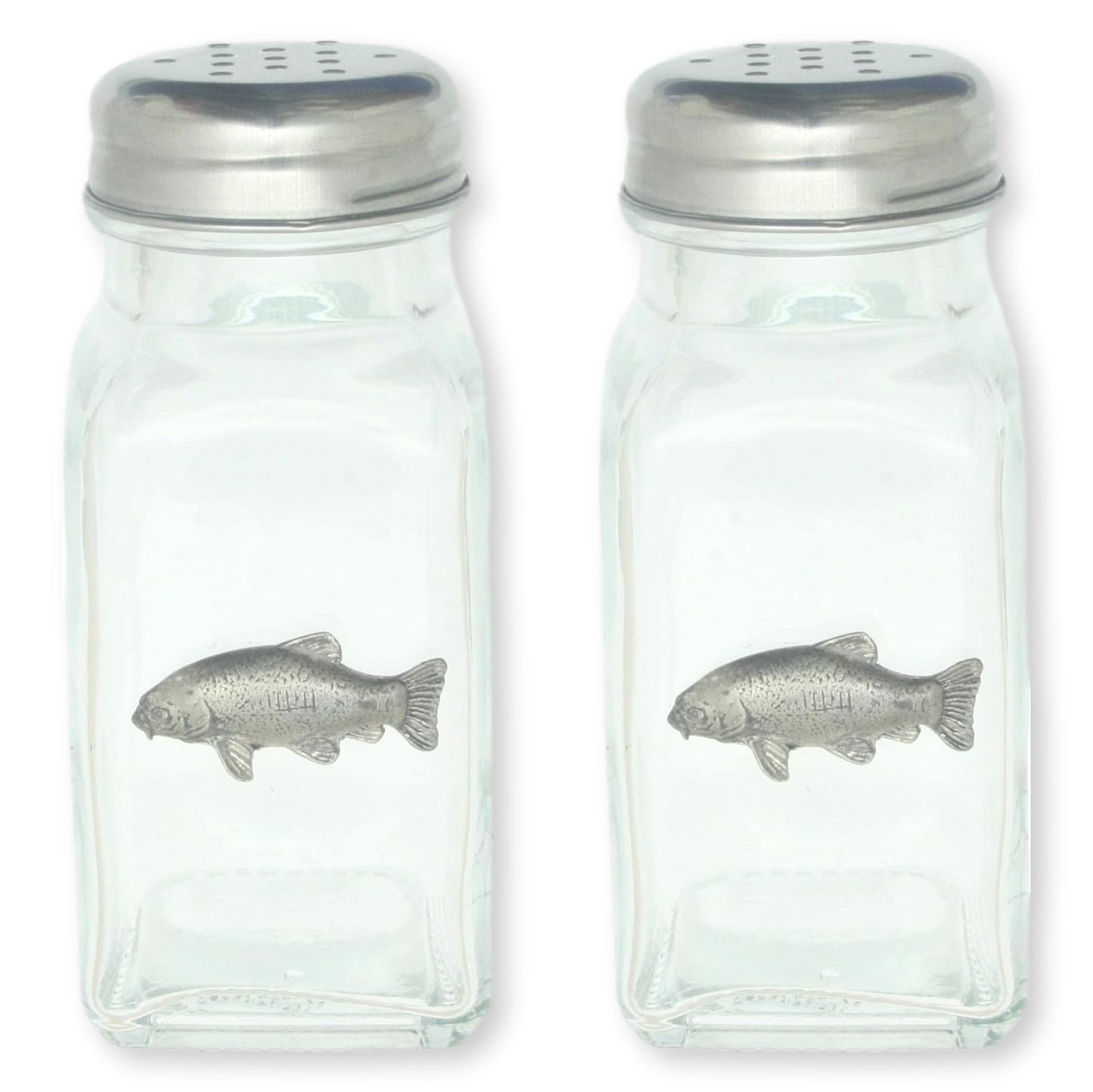 Coarse Fishing Pair Glass Salt & Pepper Shakers