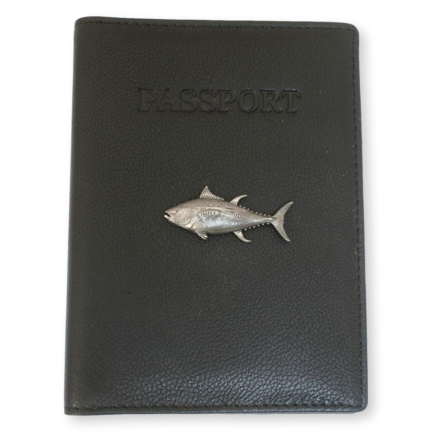 Cod, Marlin, Tuna & More Black Leather Passport Holder | Sea Fishing