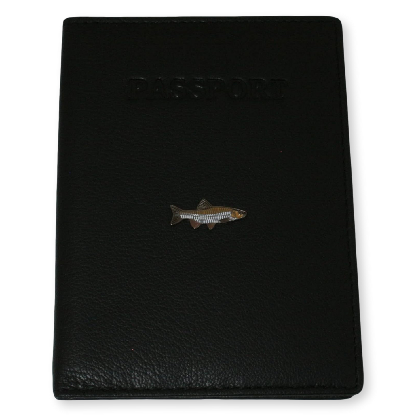 Barbel, Carp, Pike & More Black Leather Passport Holder | Coarse Fishing