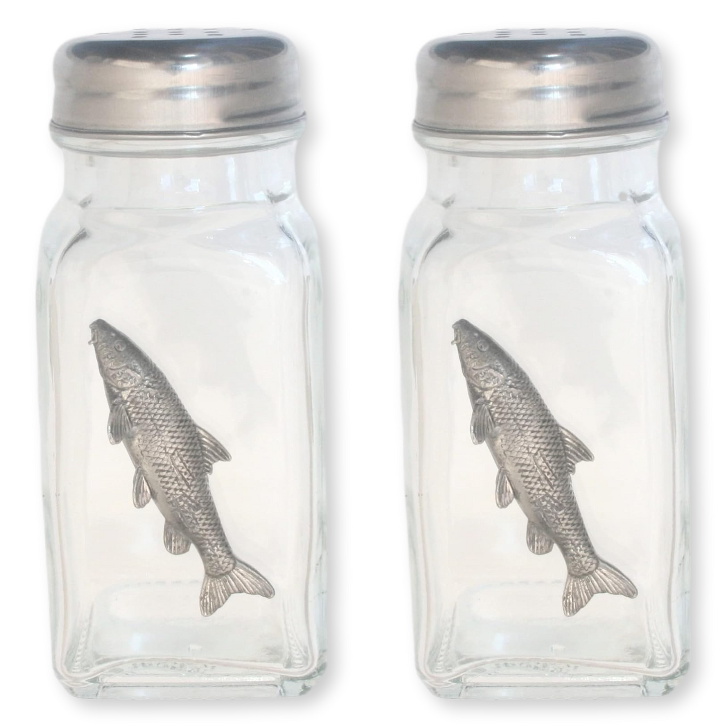 Coarse Fishing Pair Glass Salt & Pepper Shakers