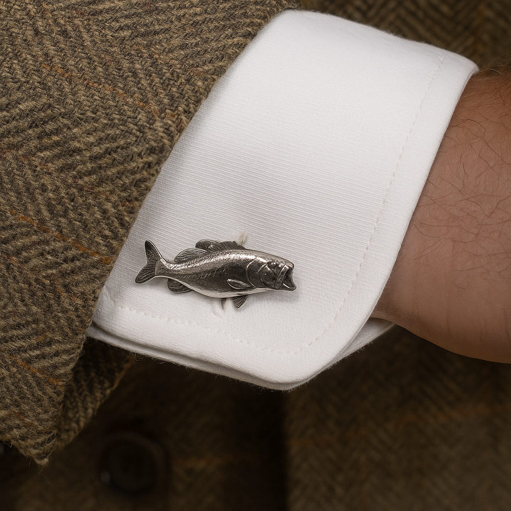 Pair of Bass Cufflinks English Pewter Personalised Gift Box