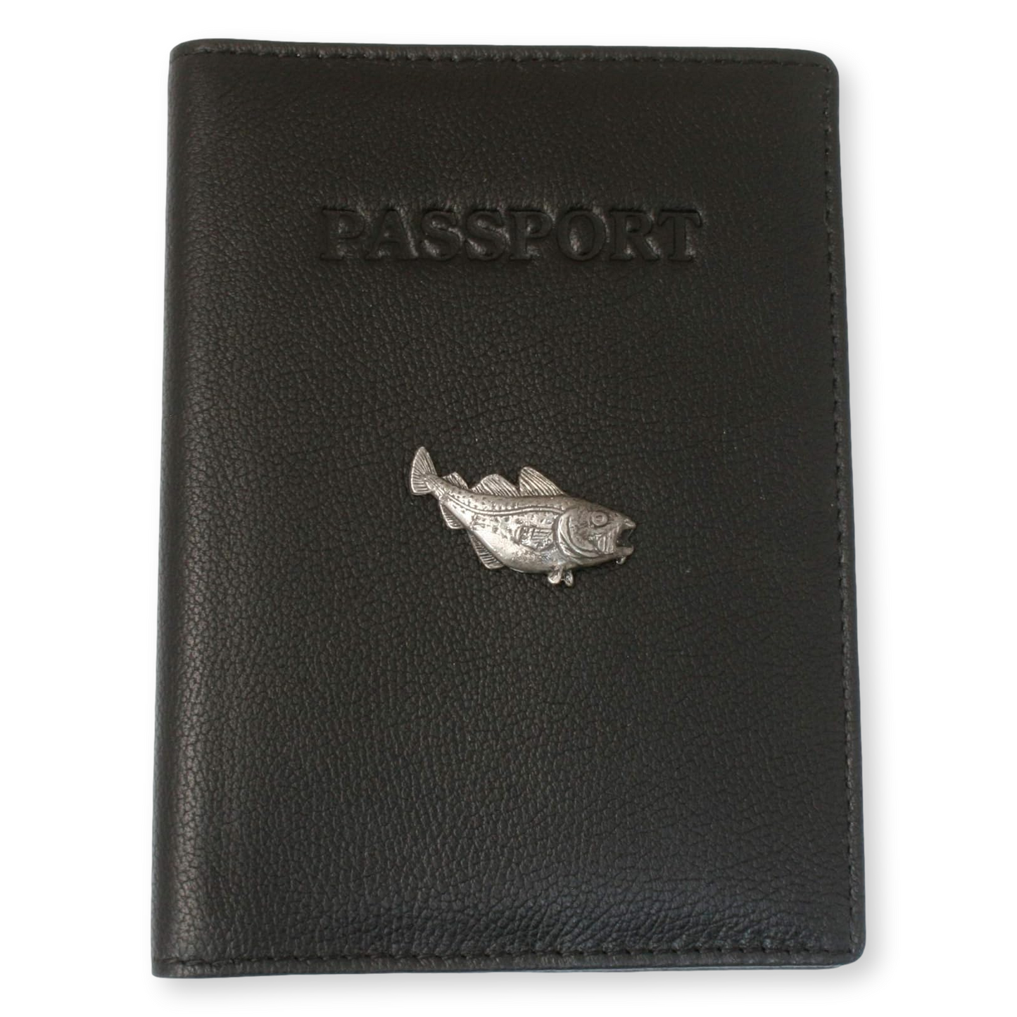 Cod, Marlin, Tuna & More Black Leather Passport Holder | Sea Fishing