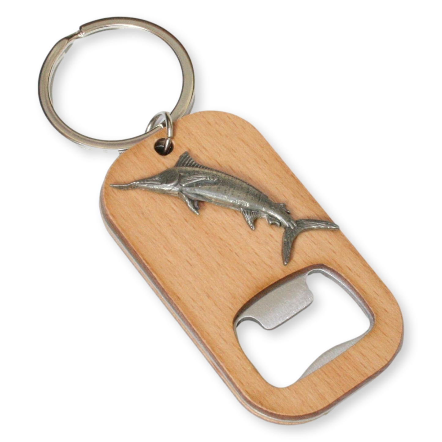 Sea Fishing Wood & Steel Bottle Opener Keyring