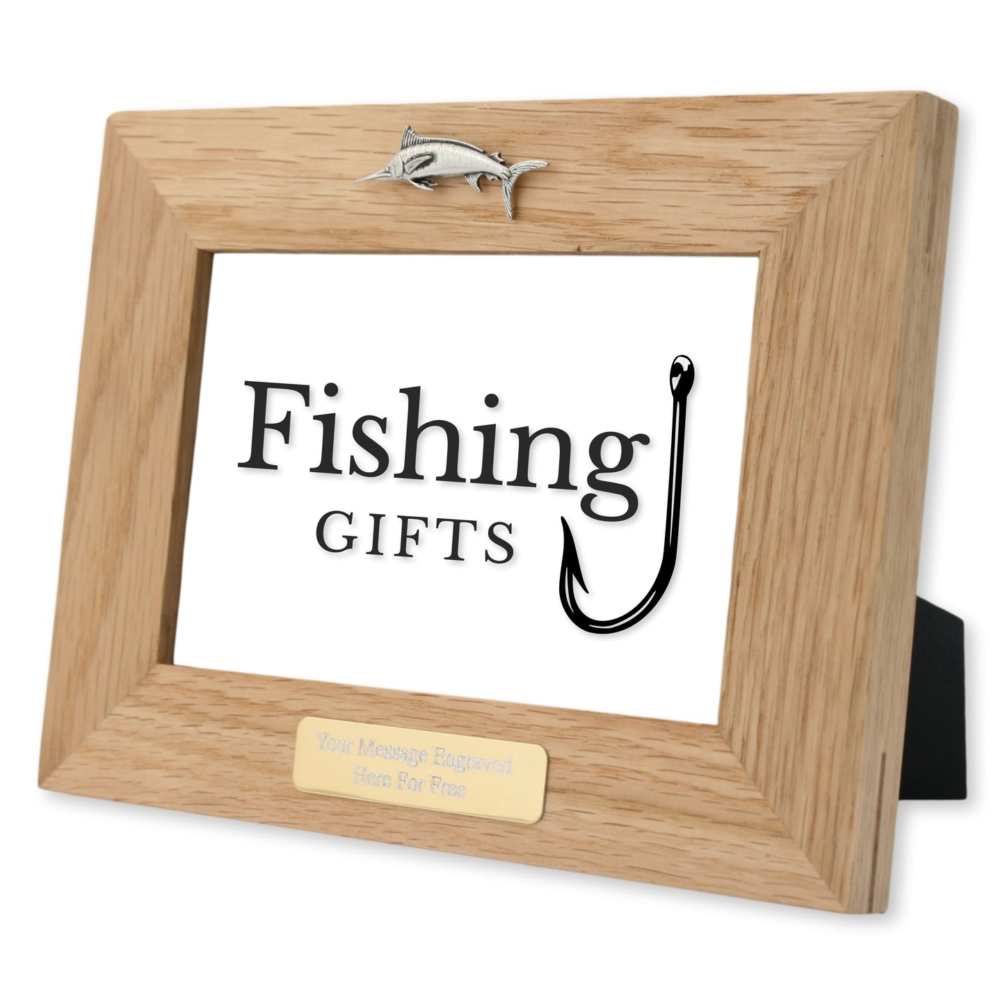 Sea Fishing Wooden Photo Frame Personalised Gold Plaque Size 6"x4"