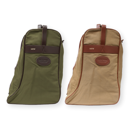 Custom Embossed Initials Welly Boot Bag – Green Or Brown Canvas