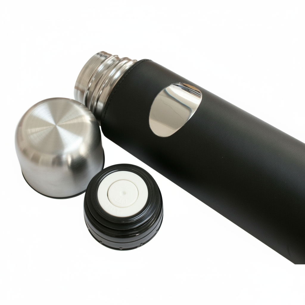 Personalised 500ml Black Leather Vacuum Flask