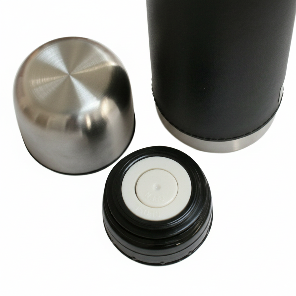 Personalised 500ml Black Leather Vacuum Flask