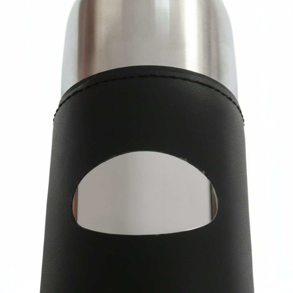 Personalised 500ml Black Leather Vacuum Flask