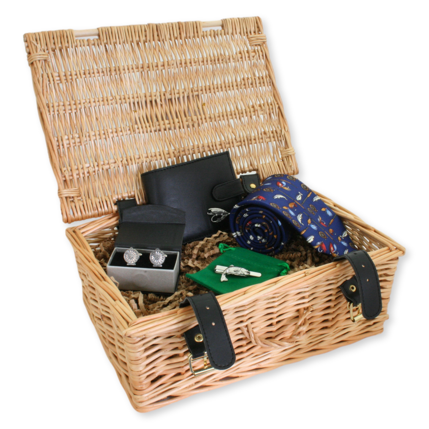 Fly Fishing Gentleman’s Hamper: Tie, Cufflinks, Tie Clip, and Wallet Set