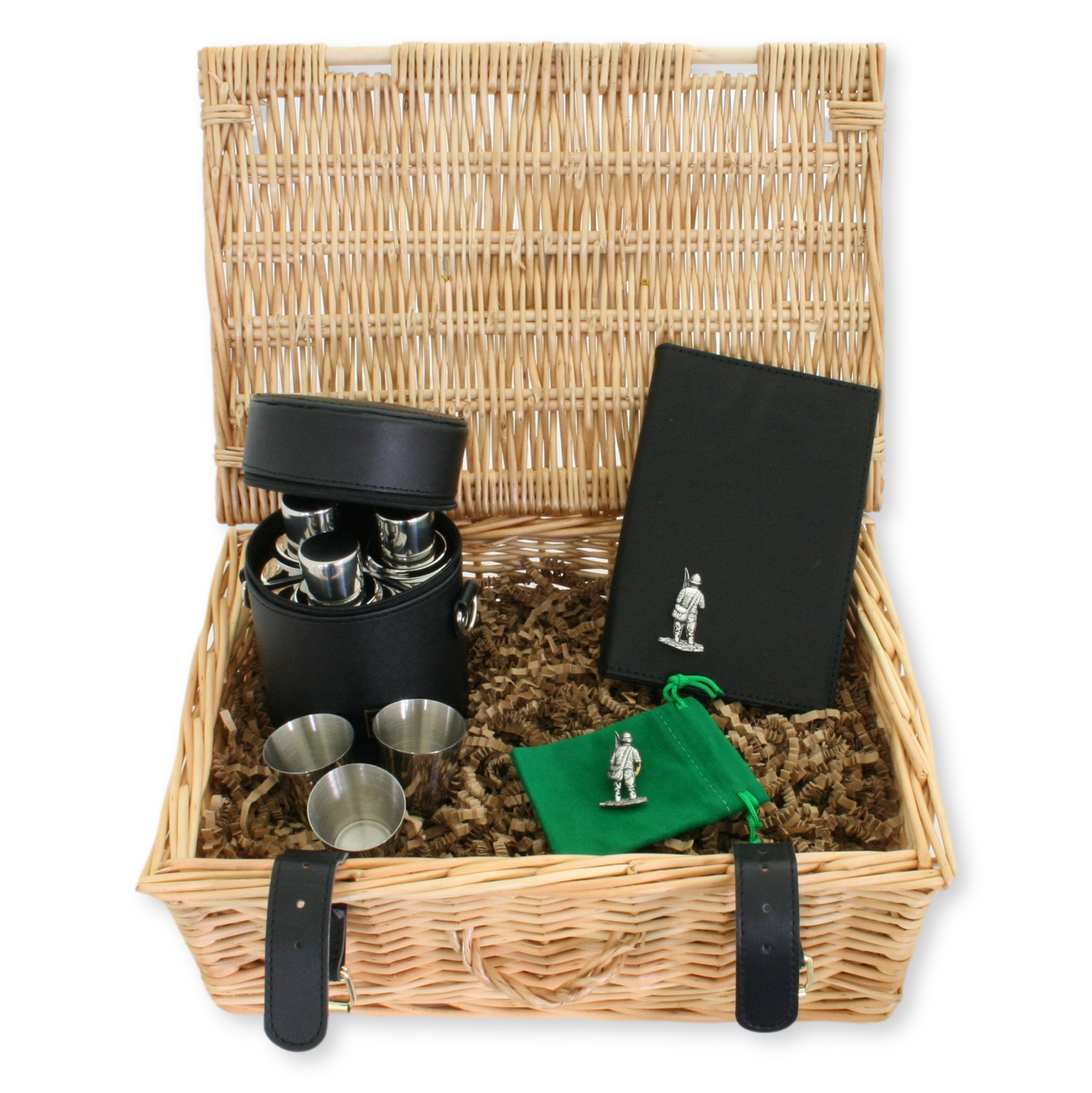 Deluxe Angler’s Hamper - 3 Flask Caddy, Pin Badge & License Holder