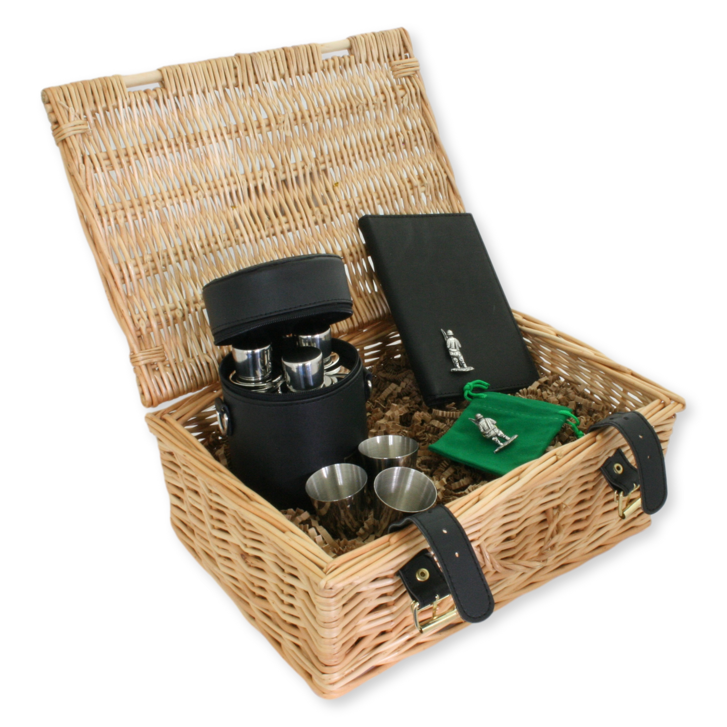 Deluxe Angler’s Hamper - 3 Flask Caddy, Pin Badge & License Holder