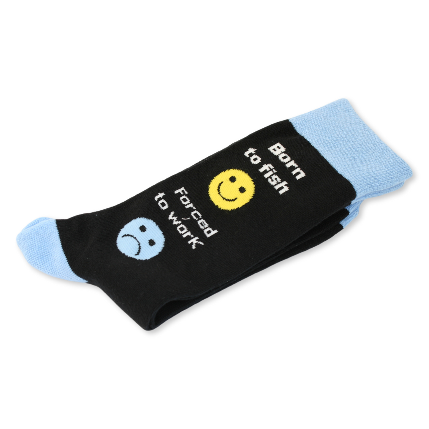 Born to fish, Forced to work Novelty Socks Blue & Black Size 6-11