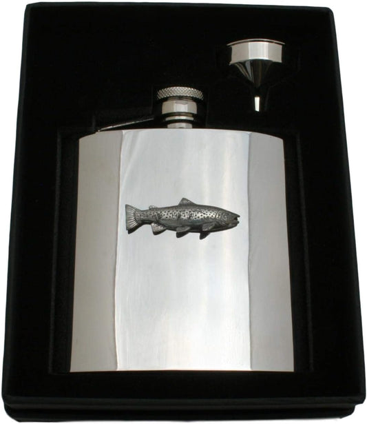 Brown Trout 6oz Stainless Steel Hip Flask Silver Or Matte Black