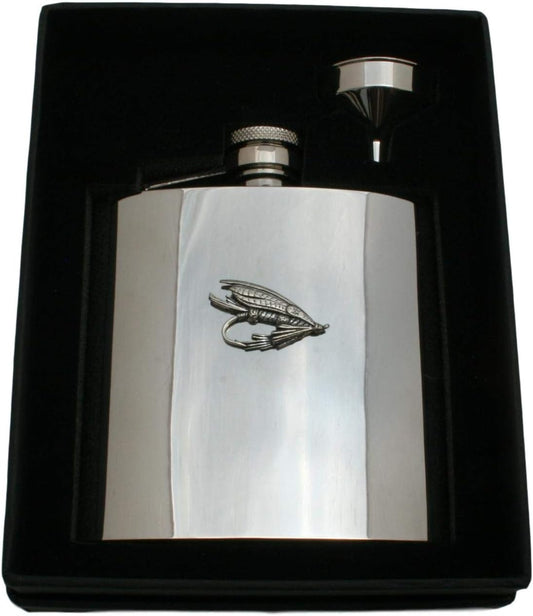 Fishing Fly 6oz Stainless Steel Hip Flask Silver Or Matte Black