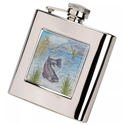 Fishing Scene Stainless Steel 6oz Hip Flask