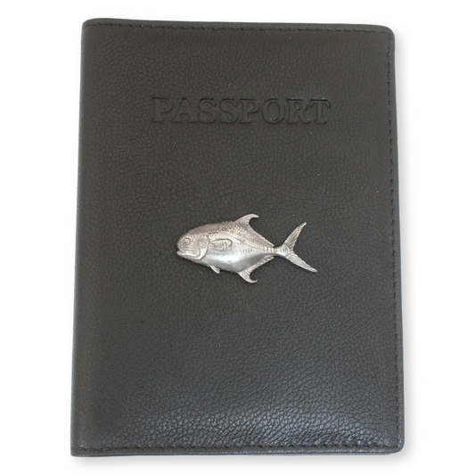 Cod, Marlin, Tuna & More Black Leather Passport Holder | Sea Fishing