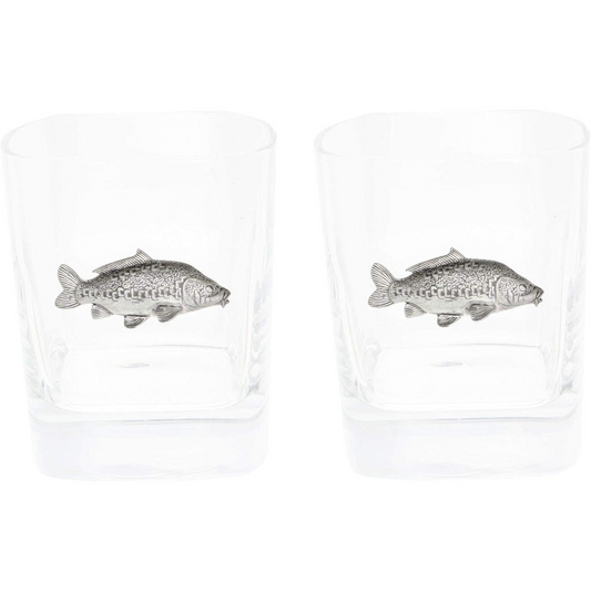 Coarse Fishing Pair Of Whiskey Tumbler Glasses