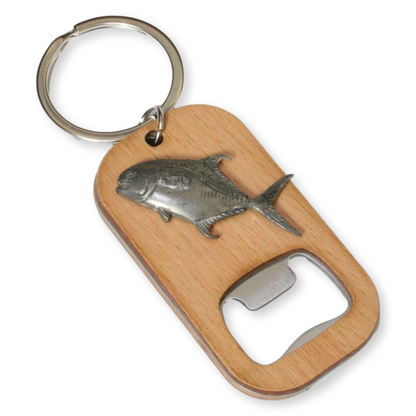 Sea Fishing Wood & Steel Bottle Opener Keyring