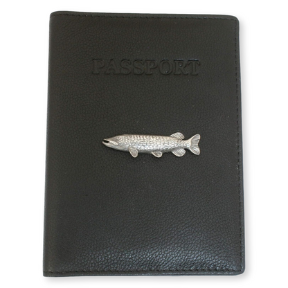 Barbel, Carp, Pike & More Black Leather Passport Holder | Coarse Fishing