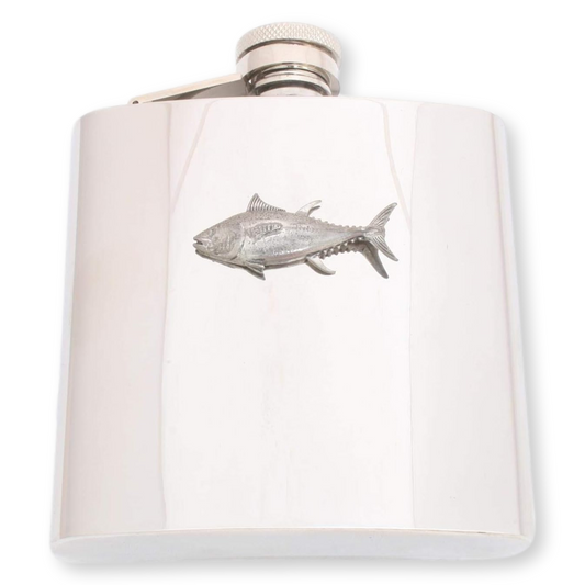 Tuna 6oz Stainless Steel Hip Flask in either Silver or Matte Black options