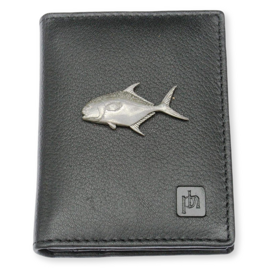 Black Leather Card Holder Sea Fishing Design RFID