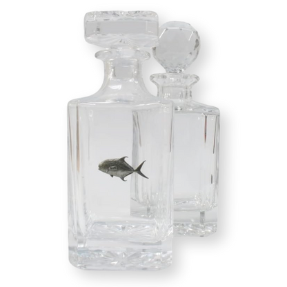 Sea Fishing Crystal Cut Decanter With Golf Ball Or Square Top