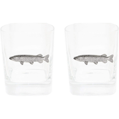 Coarse Fishing Pair Of Whiskey Tumbler Glasses