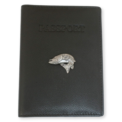 Barbel, Carp, Pike & More Black Leather Passport Holder | Coarse Fishing