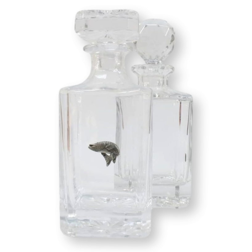 Coarse Fishing Crystal Cut Decanter With Golf Ball Or Square Top