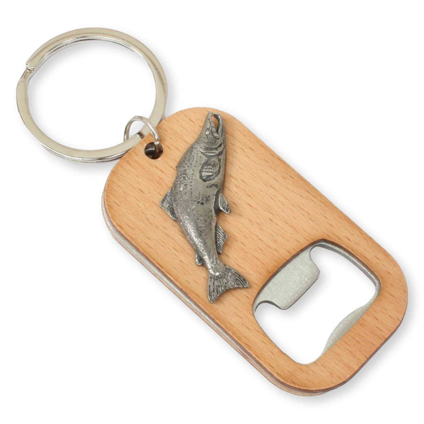 Fly Fishing Wood & Steel Bottle Opener Keyring