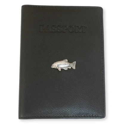 Barbel, Carp, Pike & More Black Leather Passport Holder | Coarse Fishing