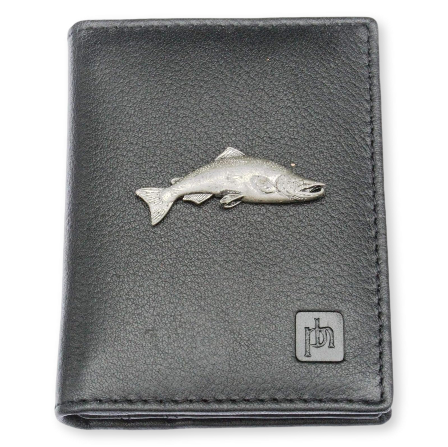 Fly Fishing Black Leather Card Holder RFID Safe