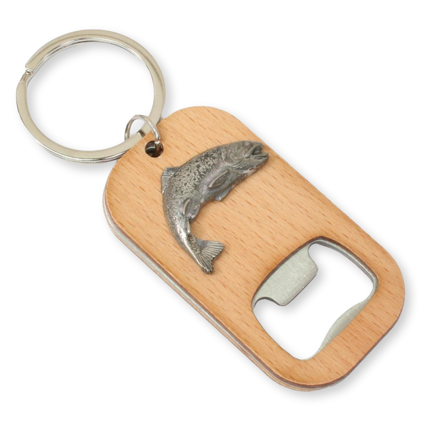 Fly Fishing Wood & Steel Bottle Opener Keyring