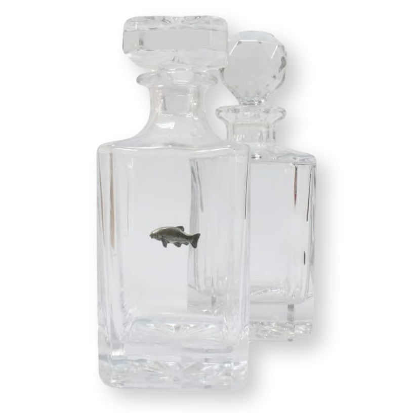 Coarse Fishing Crystal Cut Decanter With Golf Ball Or Square Top