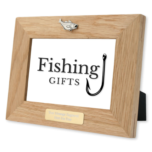 Sea Fishing Wooden Photo Frame Personalised Gold Plaque Size 6"x4"