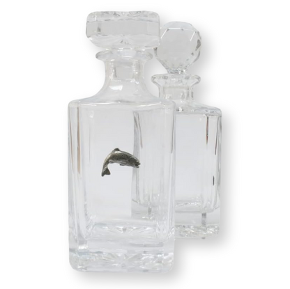 Fly Fishing Crystal Cut Decanter With Golf Ball Or Square Top