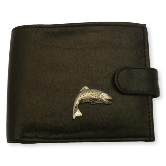 Black or Brown Mens Leather Wallet | Fly Fishing Design