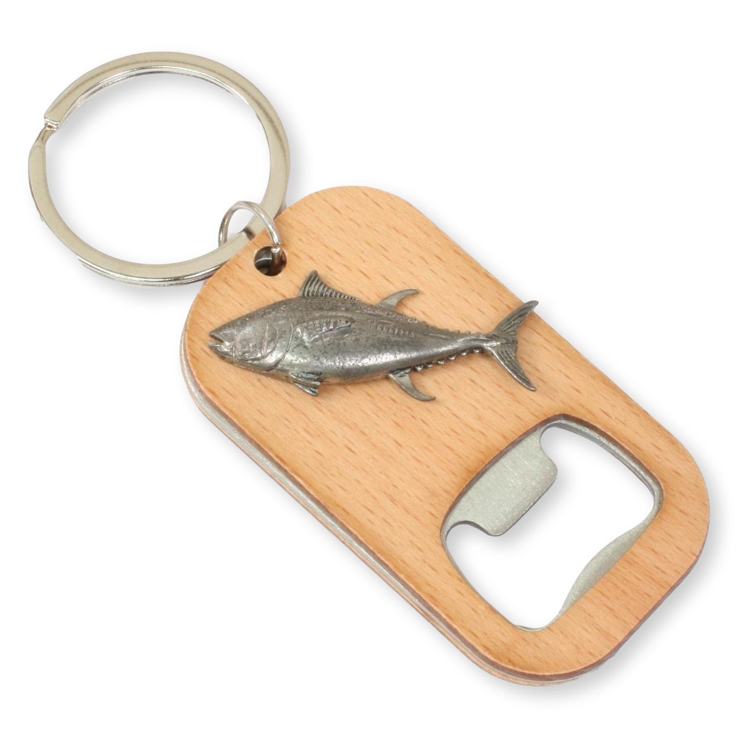 Sea Fishing Wood & Steel Bottle Opener Keyring