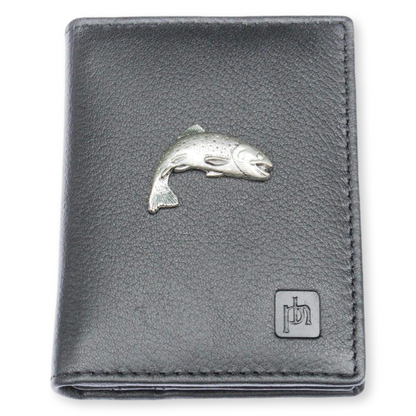Fly Fishing Black Leather Card Holder RFID Safe