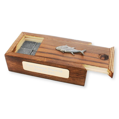 Sea Fishing Whiskey Ice Cubes In Wooden Box Personalised
