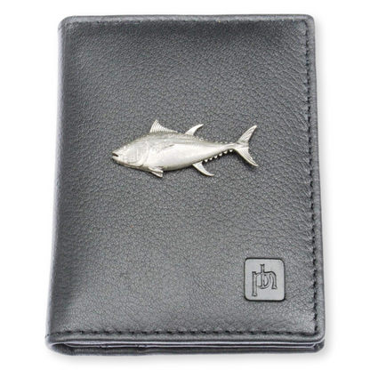 Black Leather Card Holder Sea Fishing Design RFID