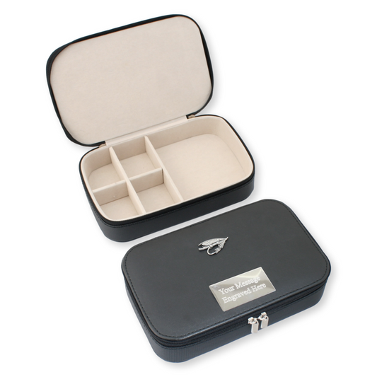 Engravable Fly Fishing Tackle Case with Pewter Motif – 5 Compartments