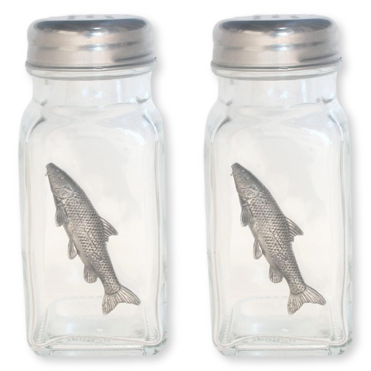 Coarse Fishing Pair Glass Salt & Pepper Shakers