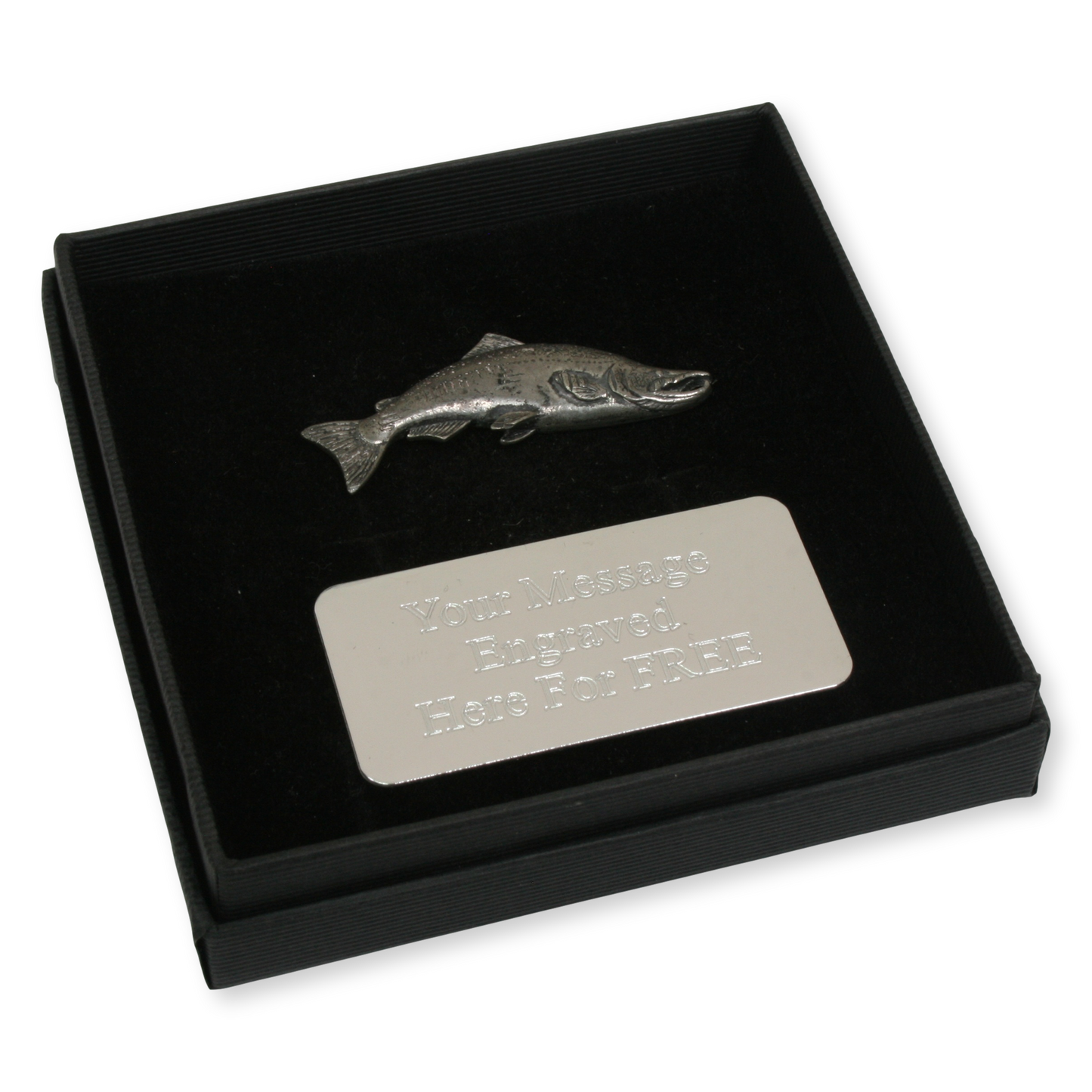 Salmon Pin Badge Pewter Lapel Fly Fishing Gift With Engraving Option