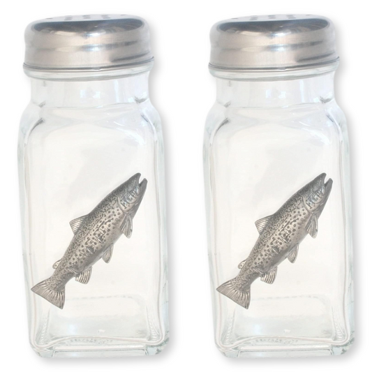 Fly Fishing Pair Glass Salt & Pepper Shakers