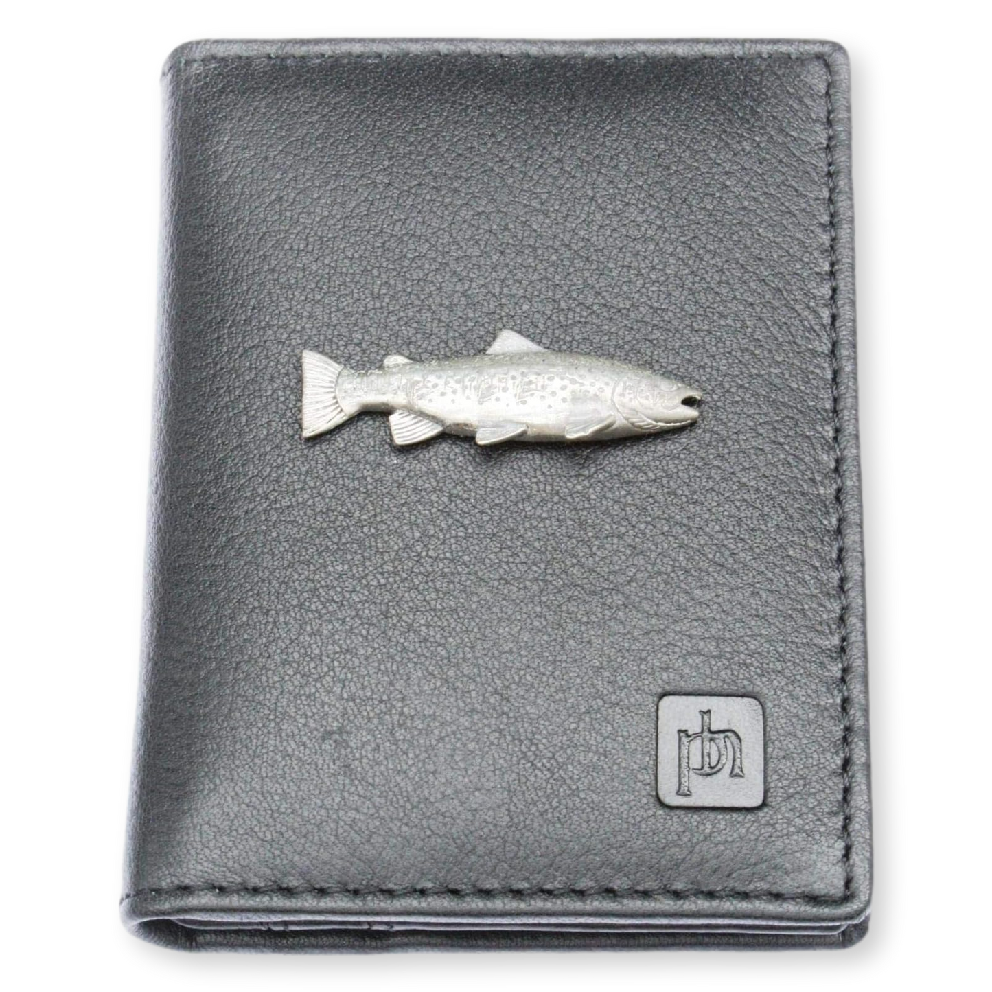 Fly Fishing Black Leather Card Holder RFID Safe