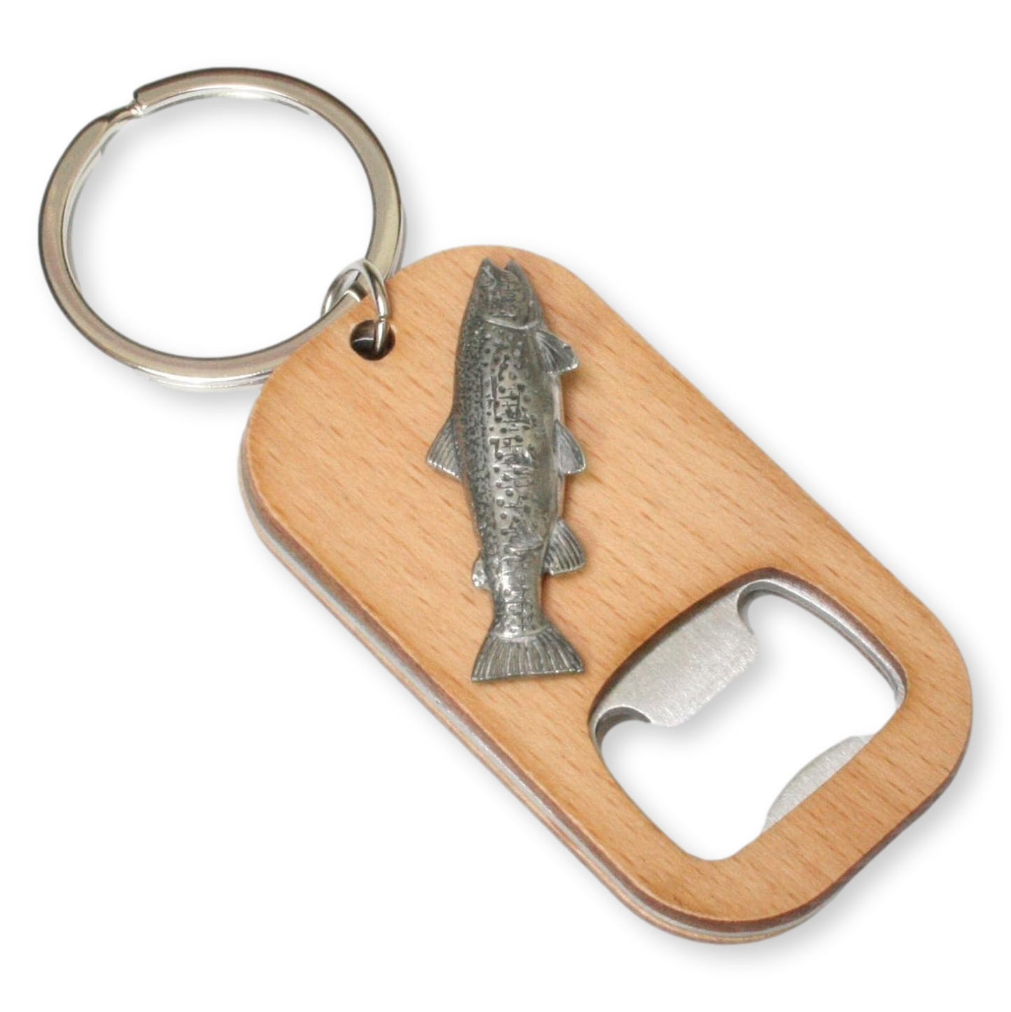 Fly Fishing Wood & Steel Bottle Opener Keyring